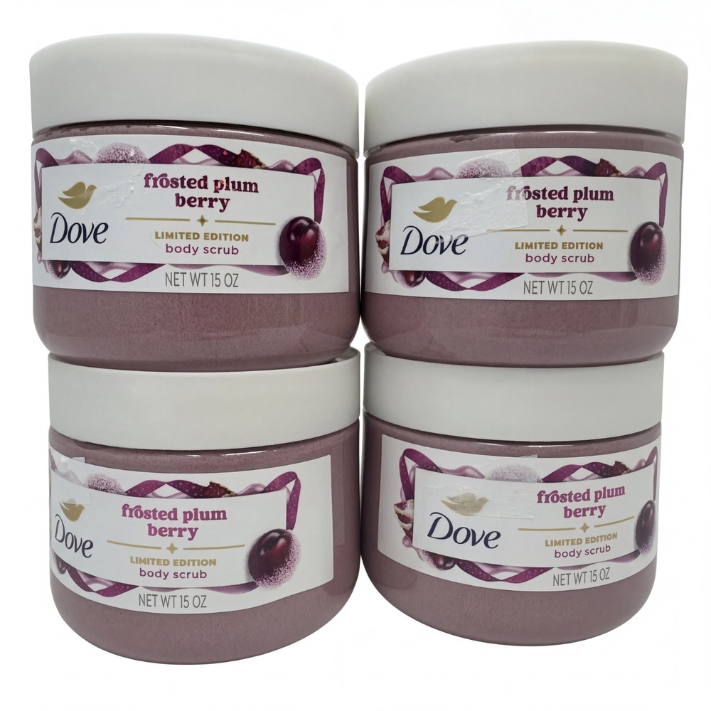 4X Dove Limited Edition‎ Holiday Treats Frosted Plum Berry Body Scrub , 15oz Ea.